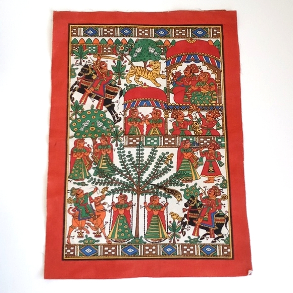 2 Piece Stunning and Unique Antique/ Vintage Hand Painted Tapestries From India - Picture 2 of 16